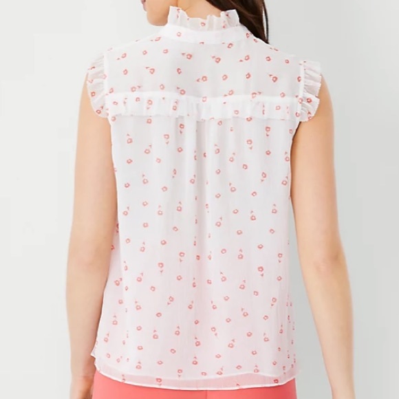 Ann Taylor Floral Tie Neck Ruffle Yoke Top Size Small - Picture 3 of 8